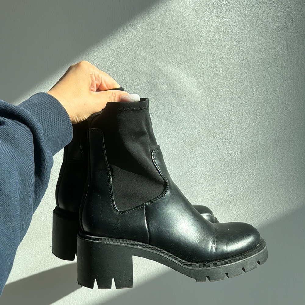 Zara Black Ankle Chunky Heeled Boots